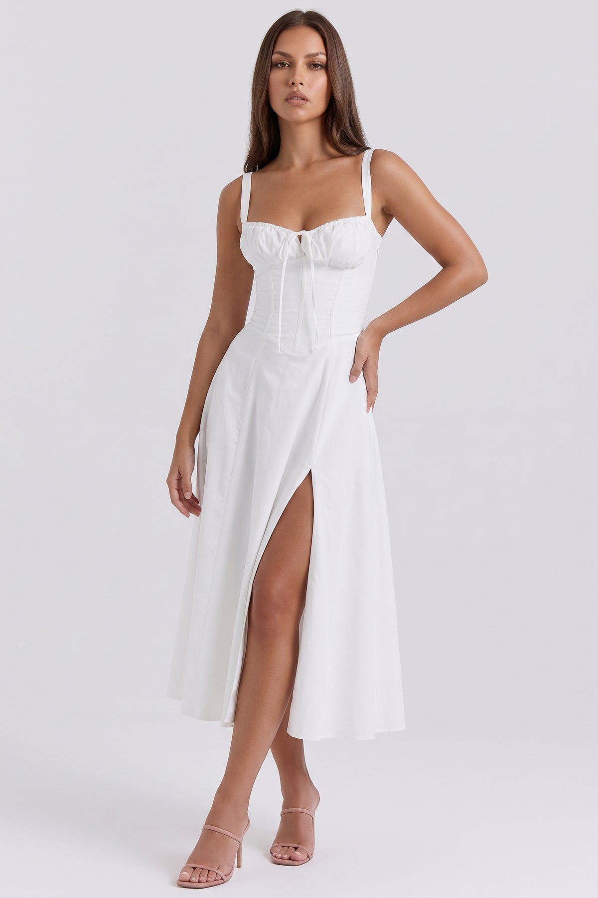Aurora White midi dress, front view