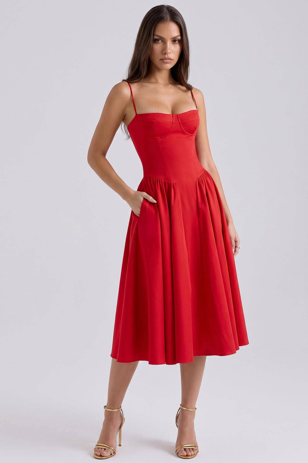 francesca red midi dress front hero