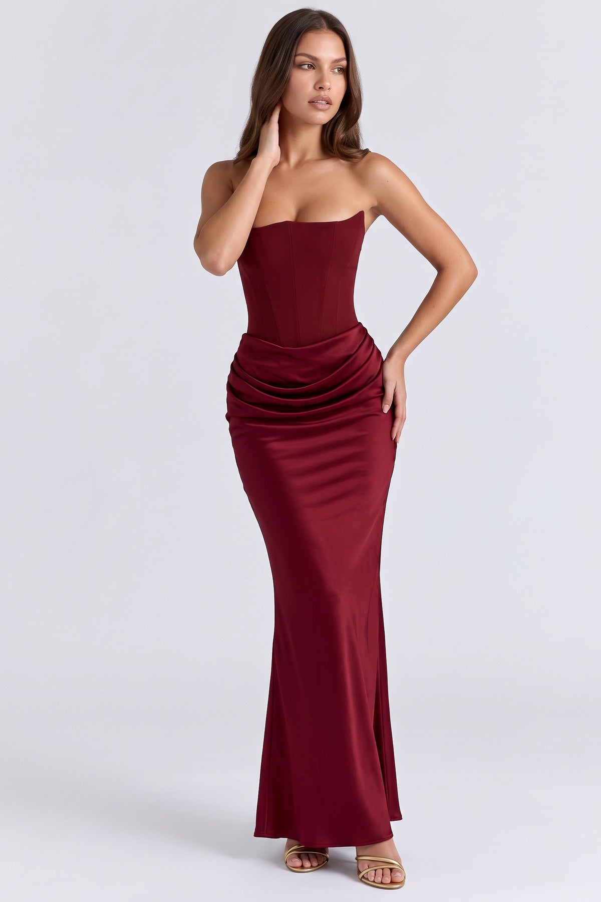 rosalind burgundy maxi dress front hero
