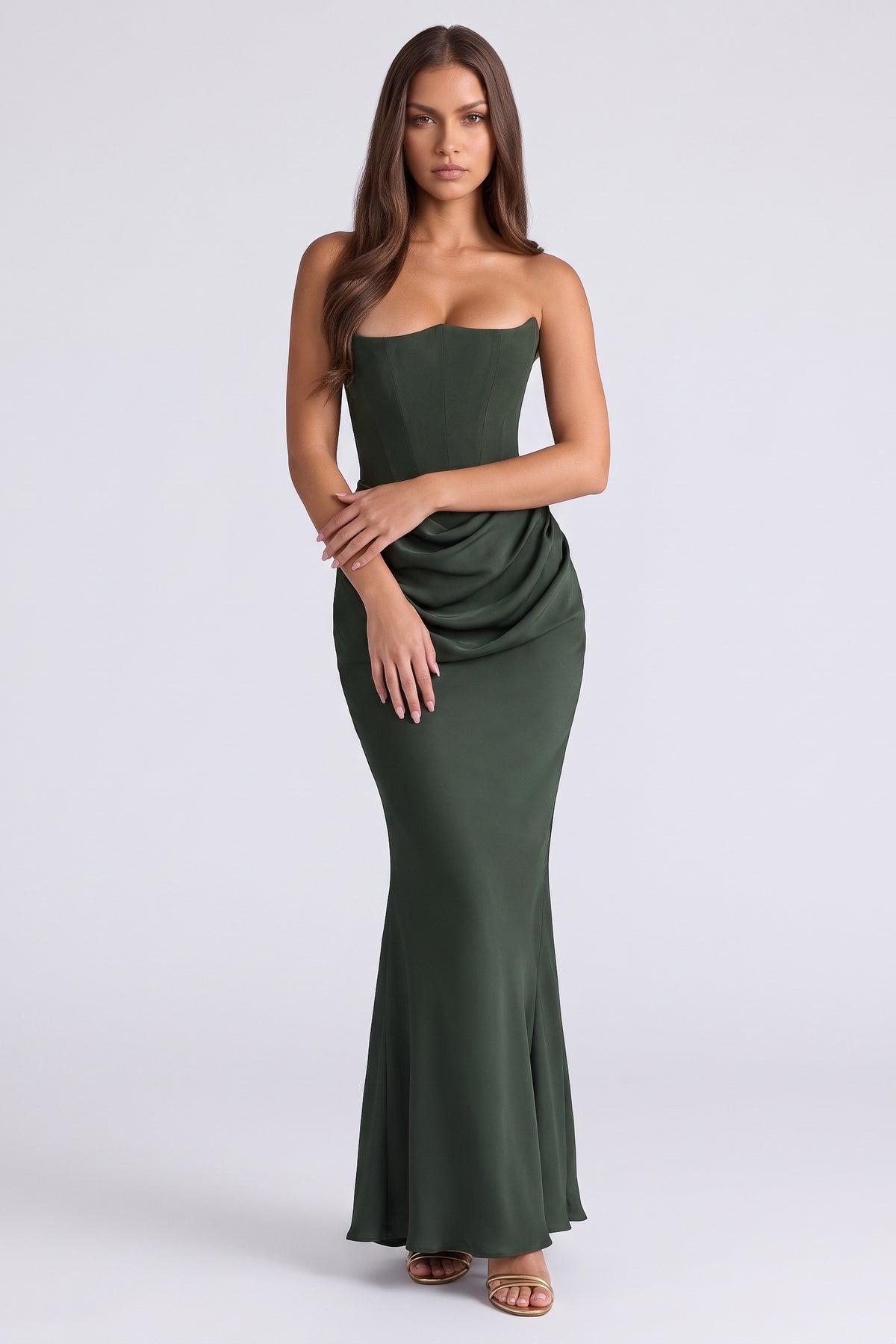 rosalind forest green maxi dress front hero
