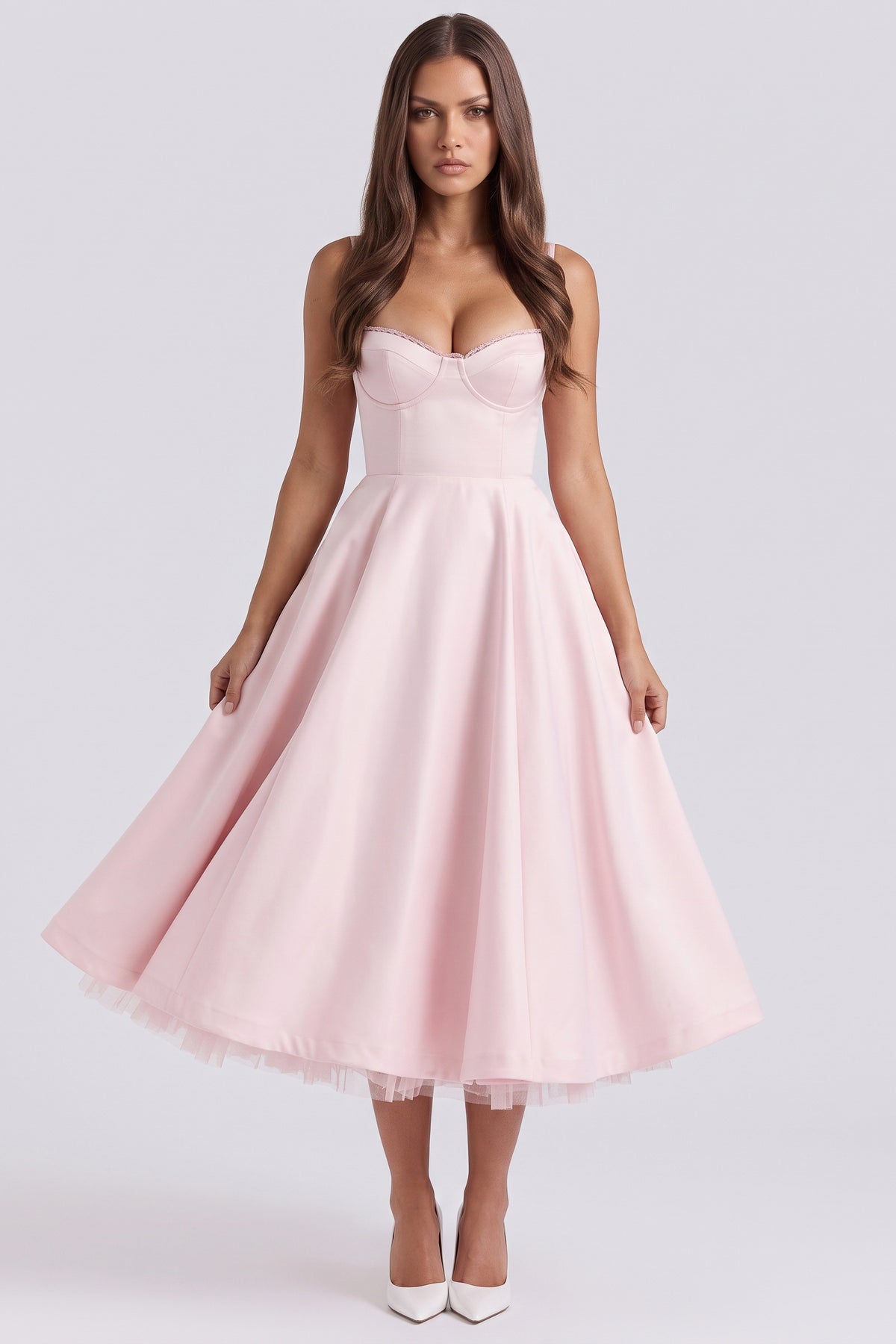 selene blush pink midi dress front hero