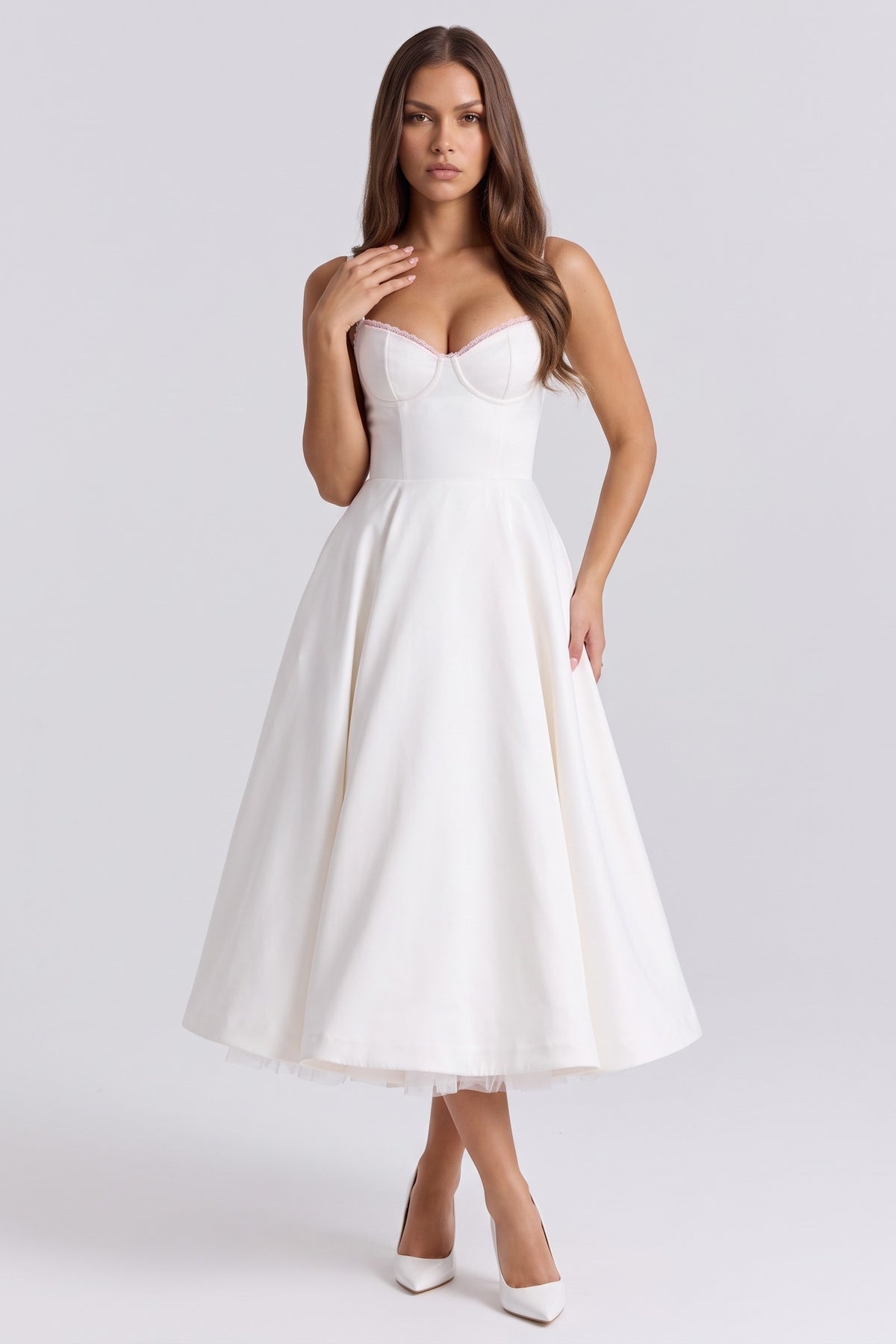 selene white midi dress front hero