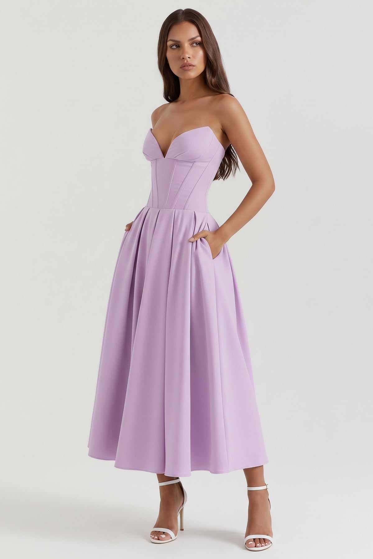 amalfi violet midi dress pocket view