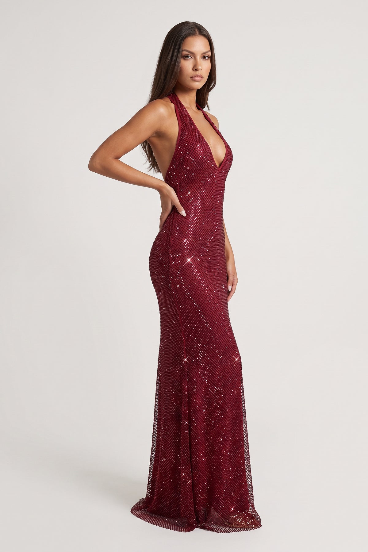 aurea red maxi dress side view