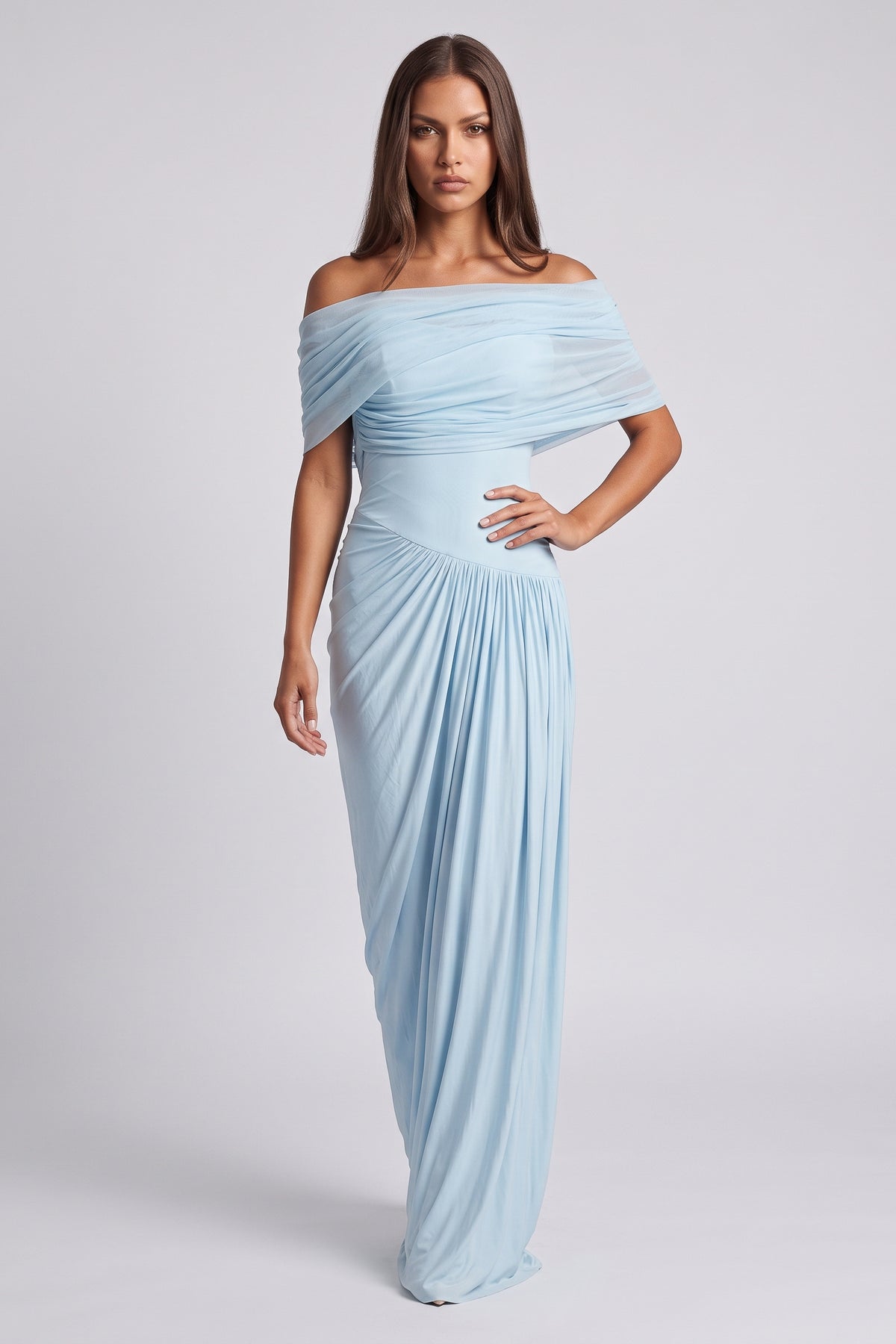 camilla baby blue maxi dress off shoulder styling