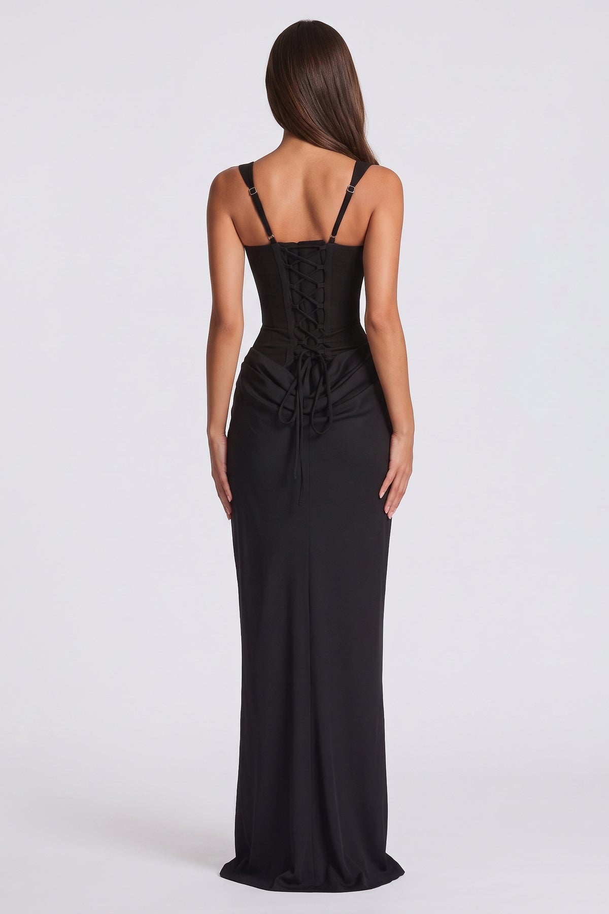 eleonora black maxi dress lace up back