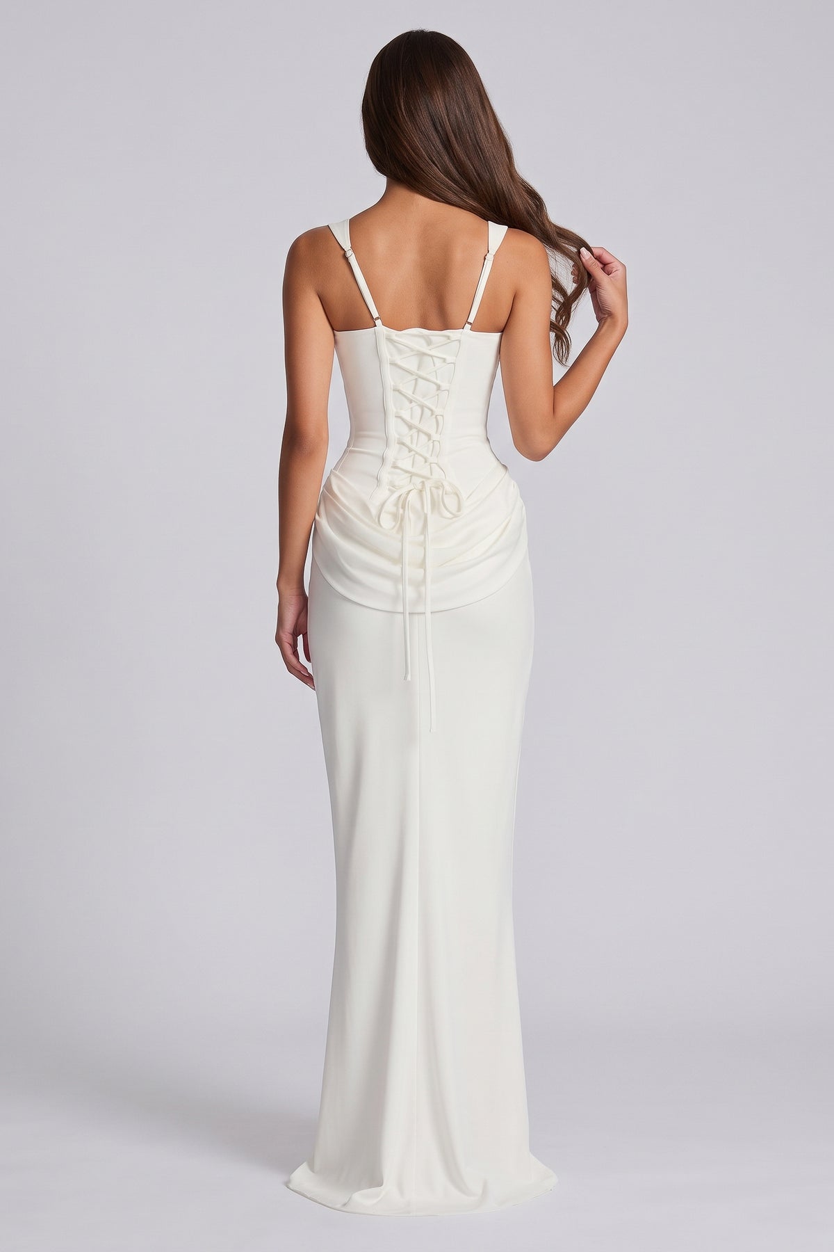 eleonora white maxi dress lace up back