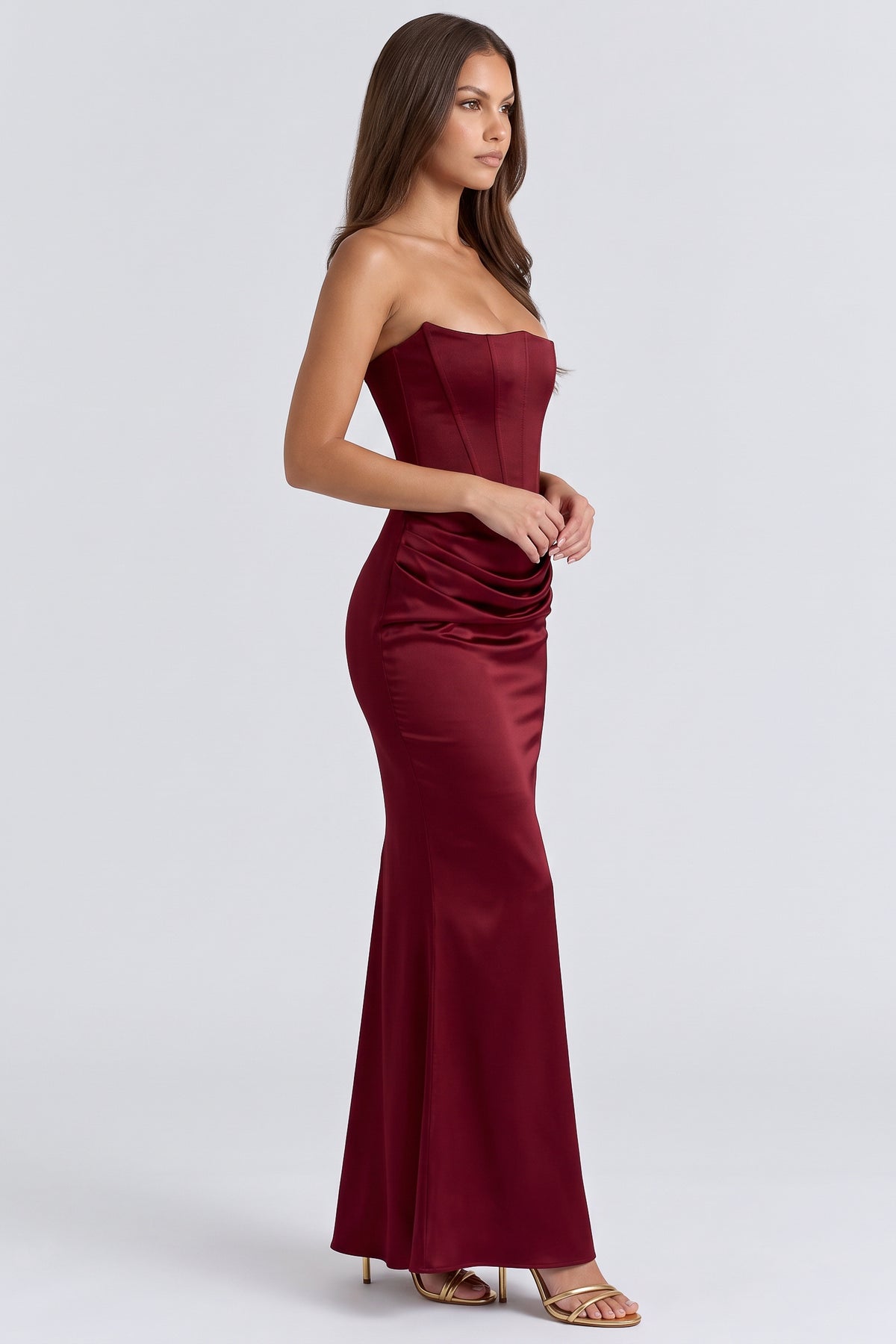 rosalind burgundy maxi dress side view