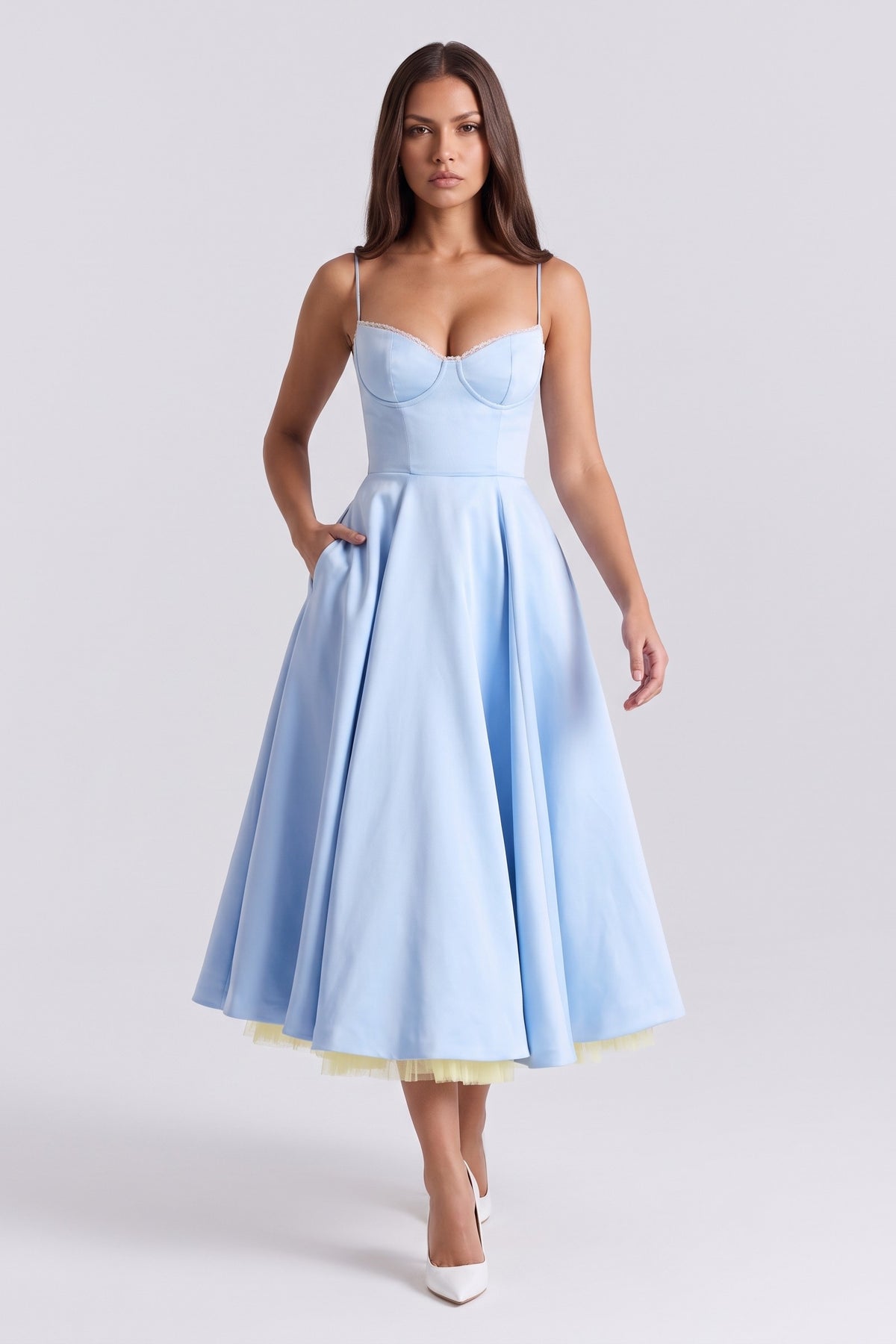 selene baby blue midi dress pocket view