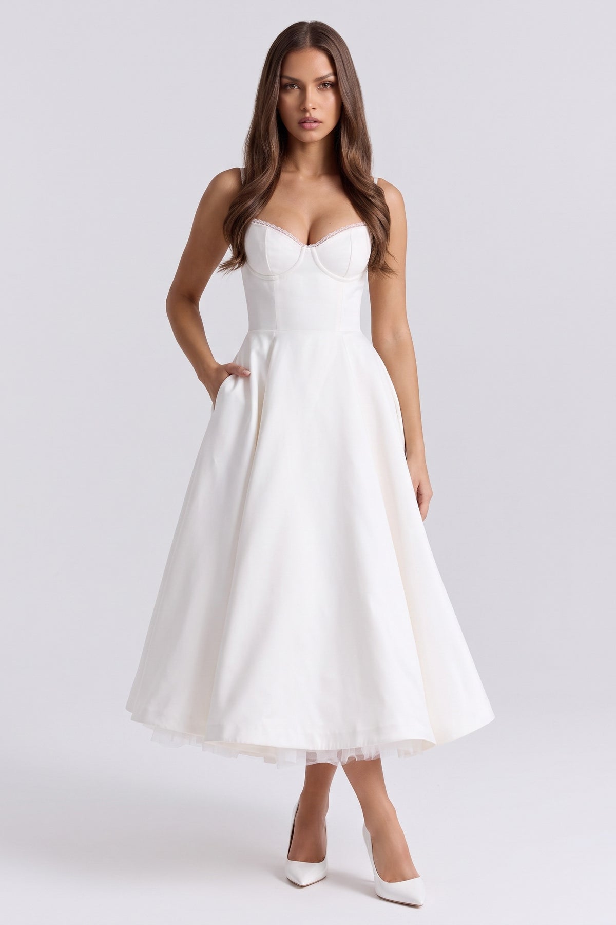 selene white midi dress pocket view