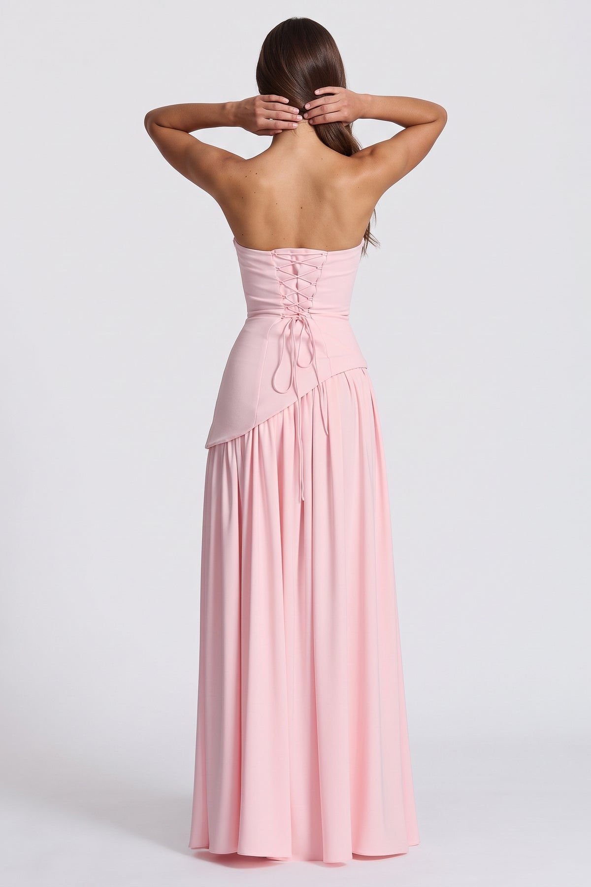 Serena Pink maxi dress, lace up back view