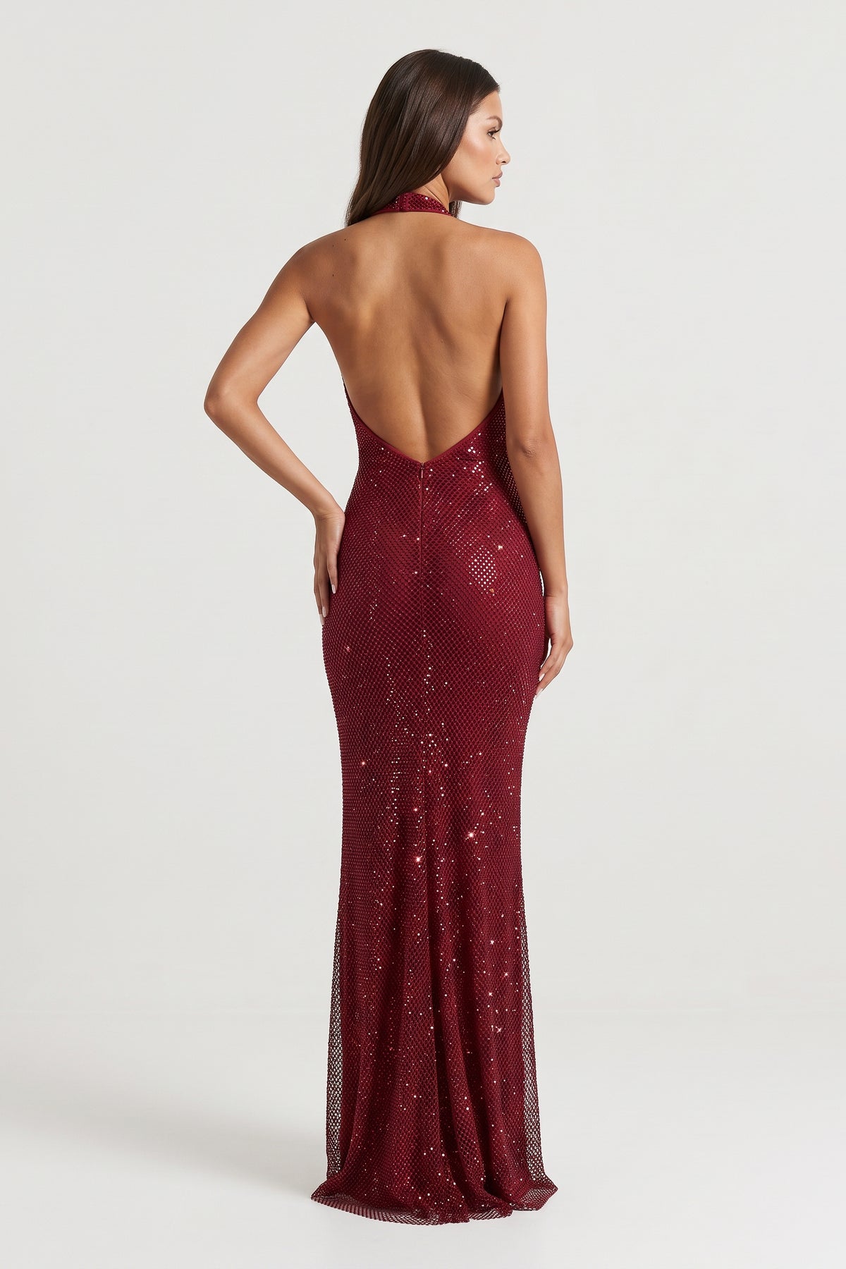 aurea red maxi dress open back view