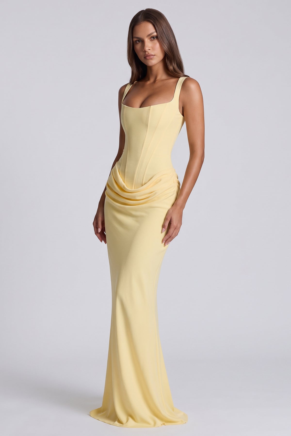 eleonora butter yellow maxi dress three quarter front