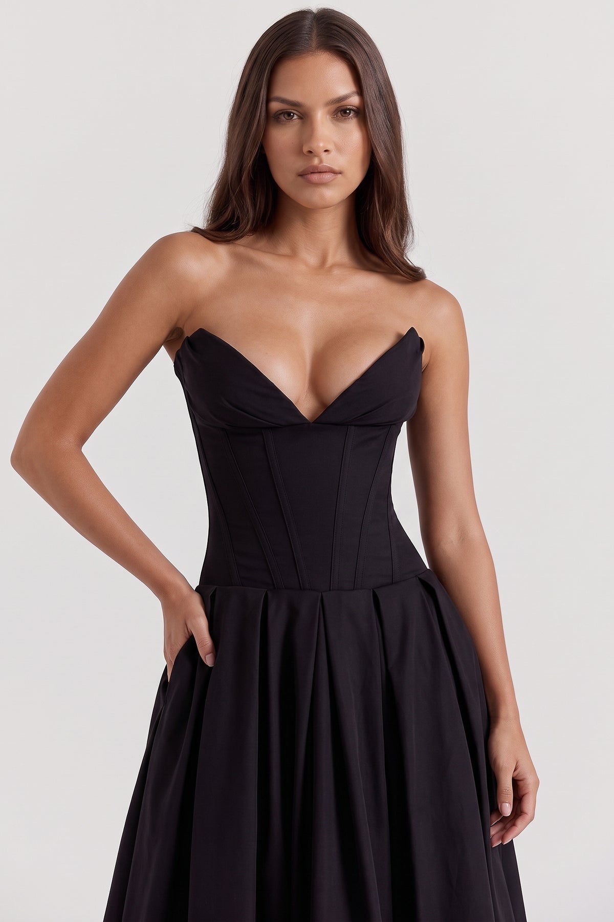 amalfi black midi dress corset detail