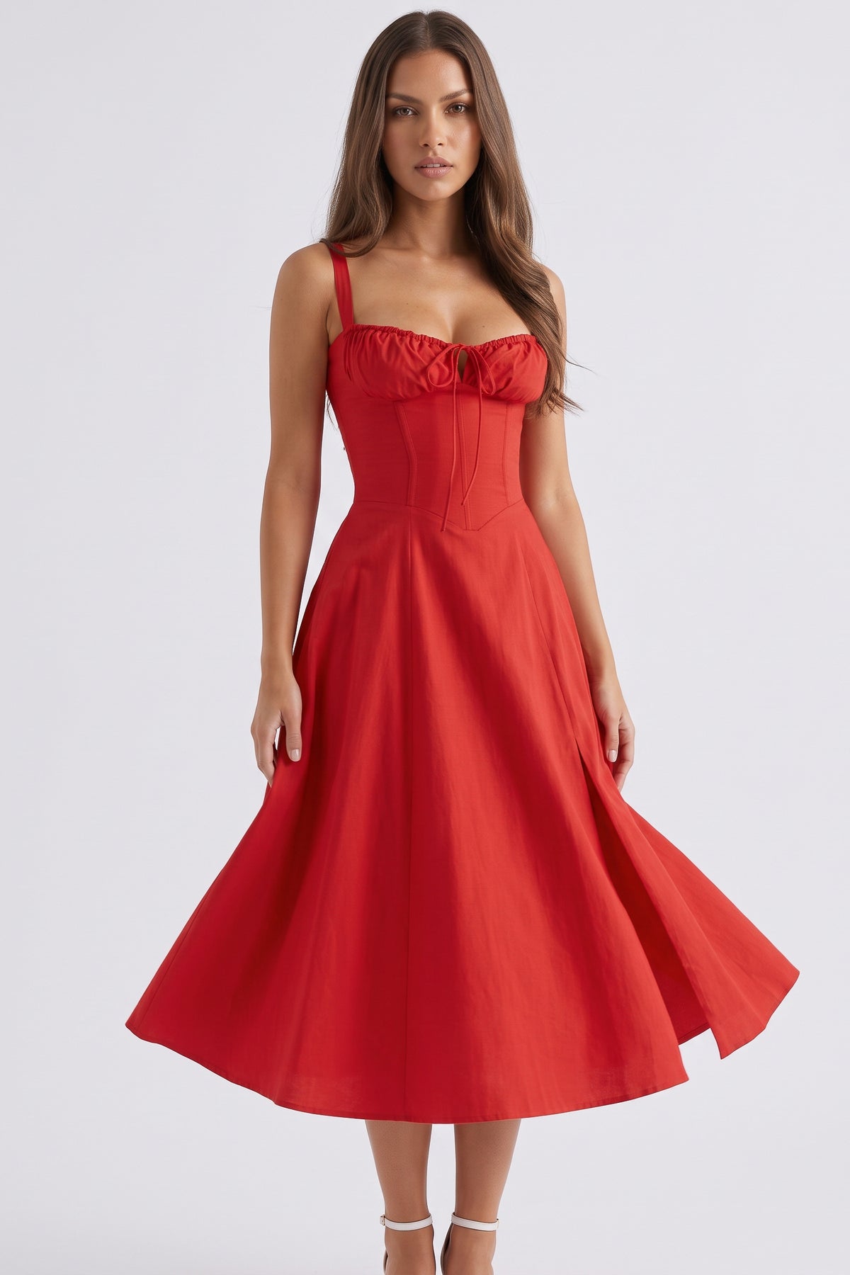 Aurora Red midi dress, skirt movement