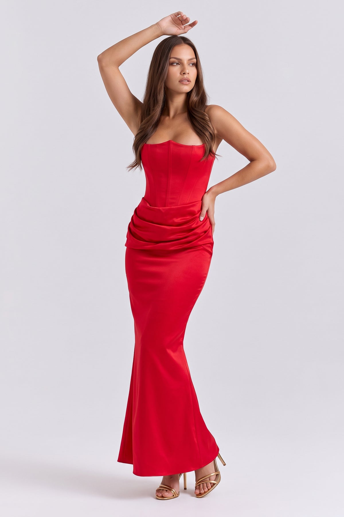 rosalind red maxi dress three quarter front