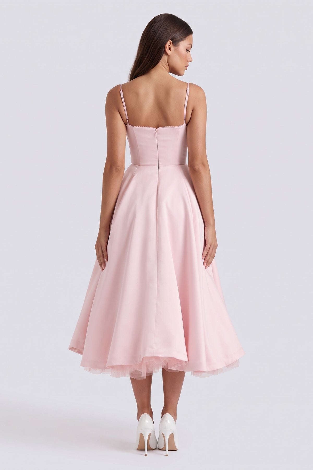 selene blush pink midi dress back view
