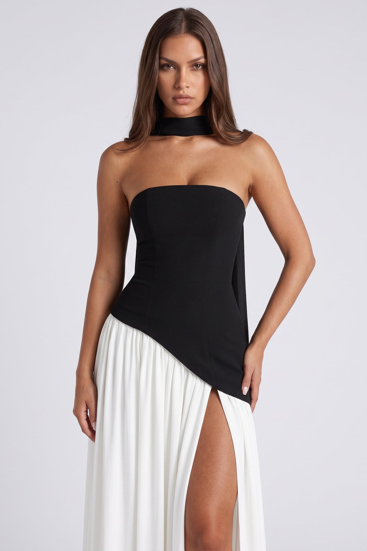 Serena Black and White maxi dress, bodice detail