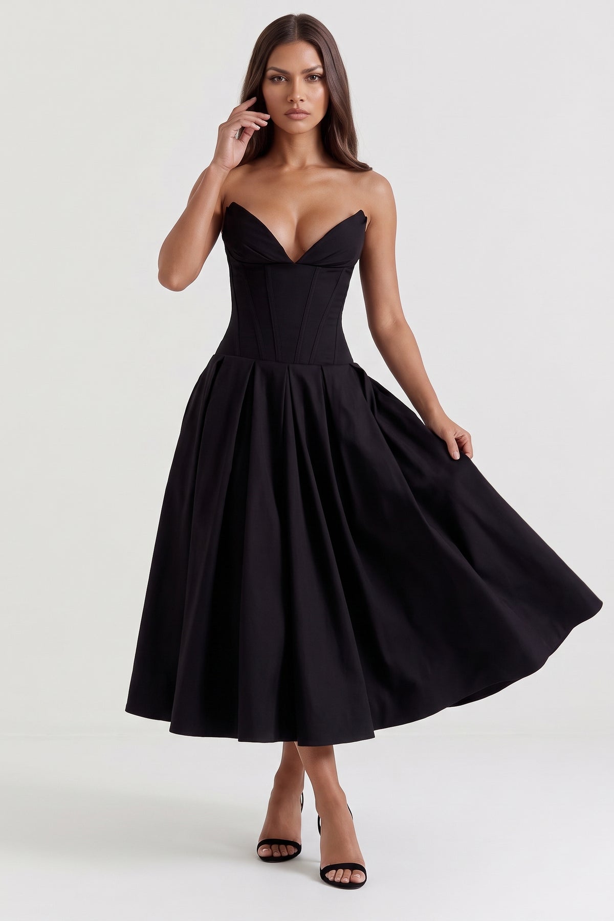 amalfi black midi dress skirt movement