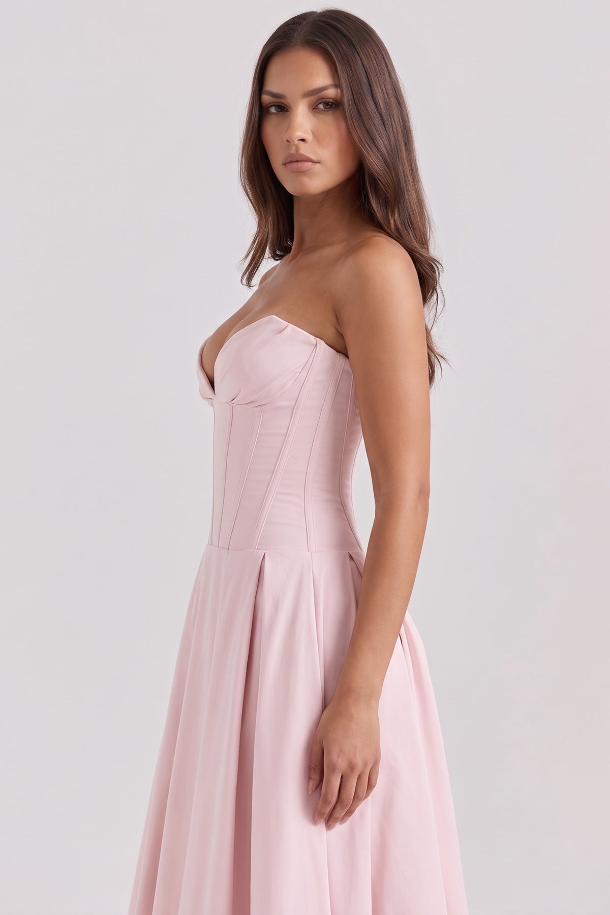 amalfi pink midi dress side bodice view