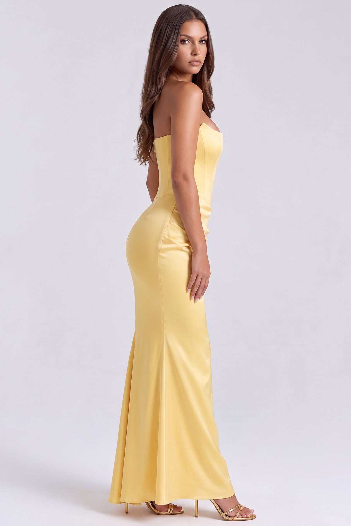 rosalind yellow maxi dress side bodice detail