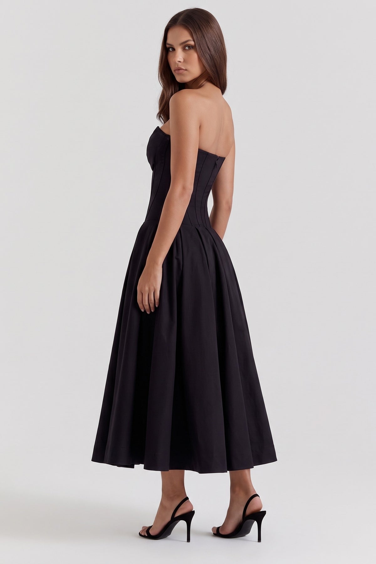 amalfi black midi dress three quarter back