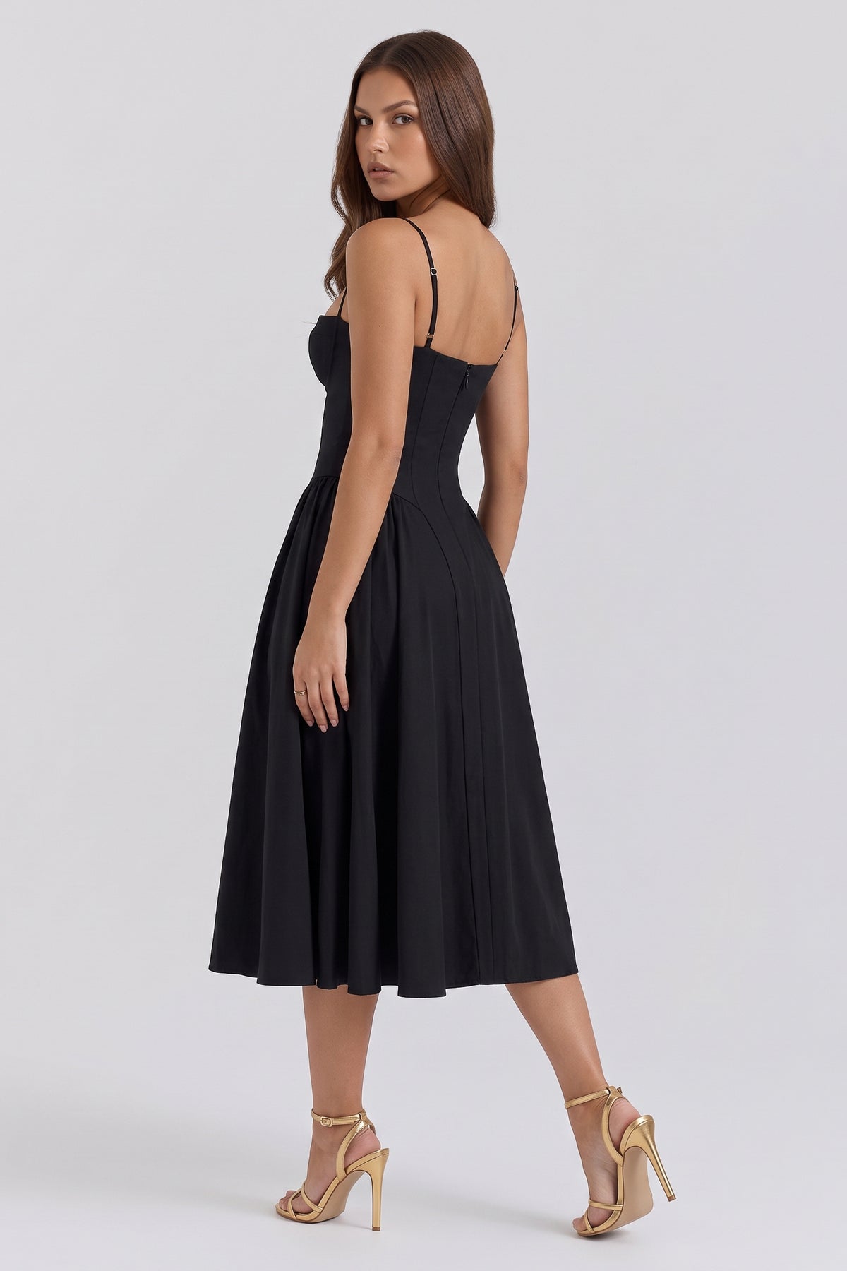 francesca black midi dress three quarter back