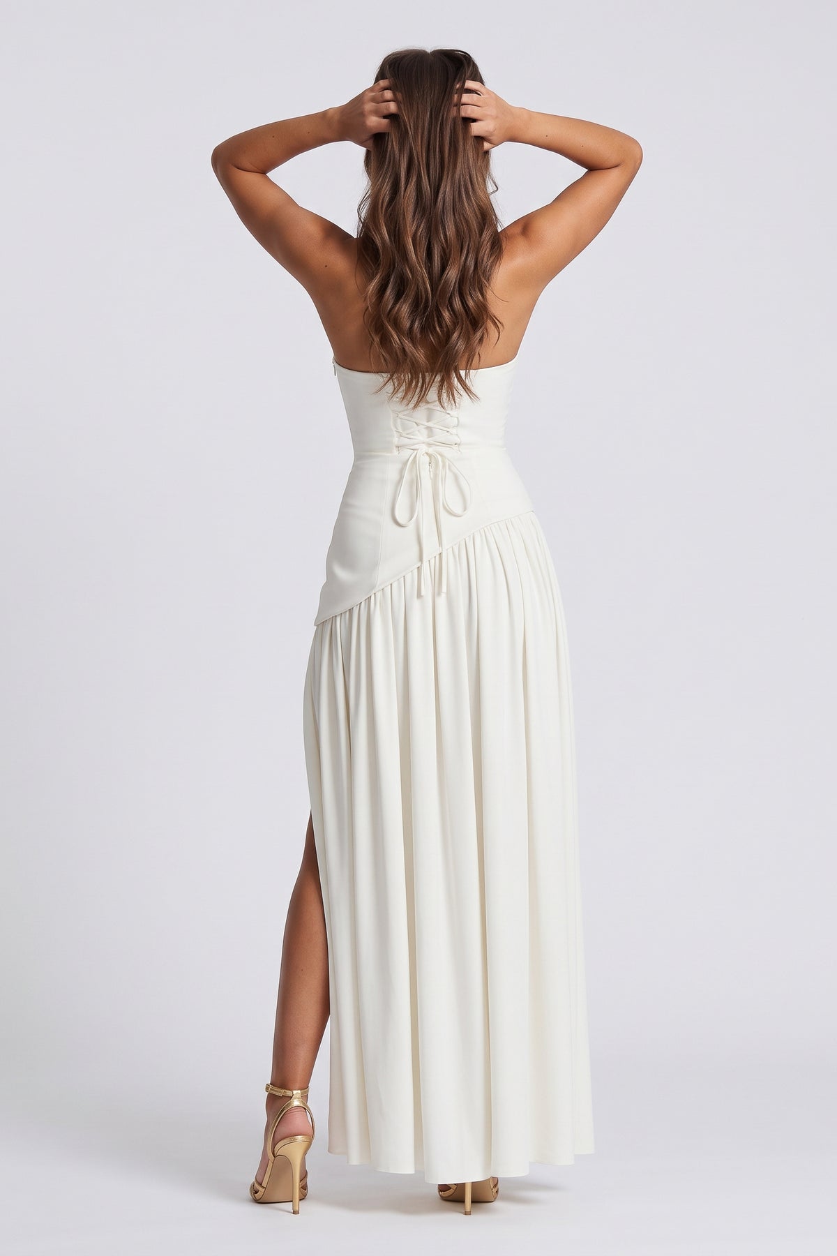 Serena White maxi dress, back view