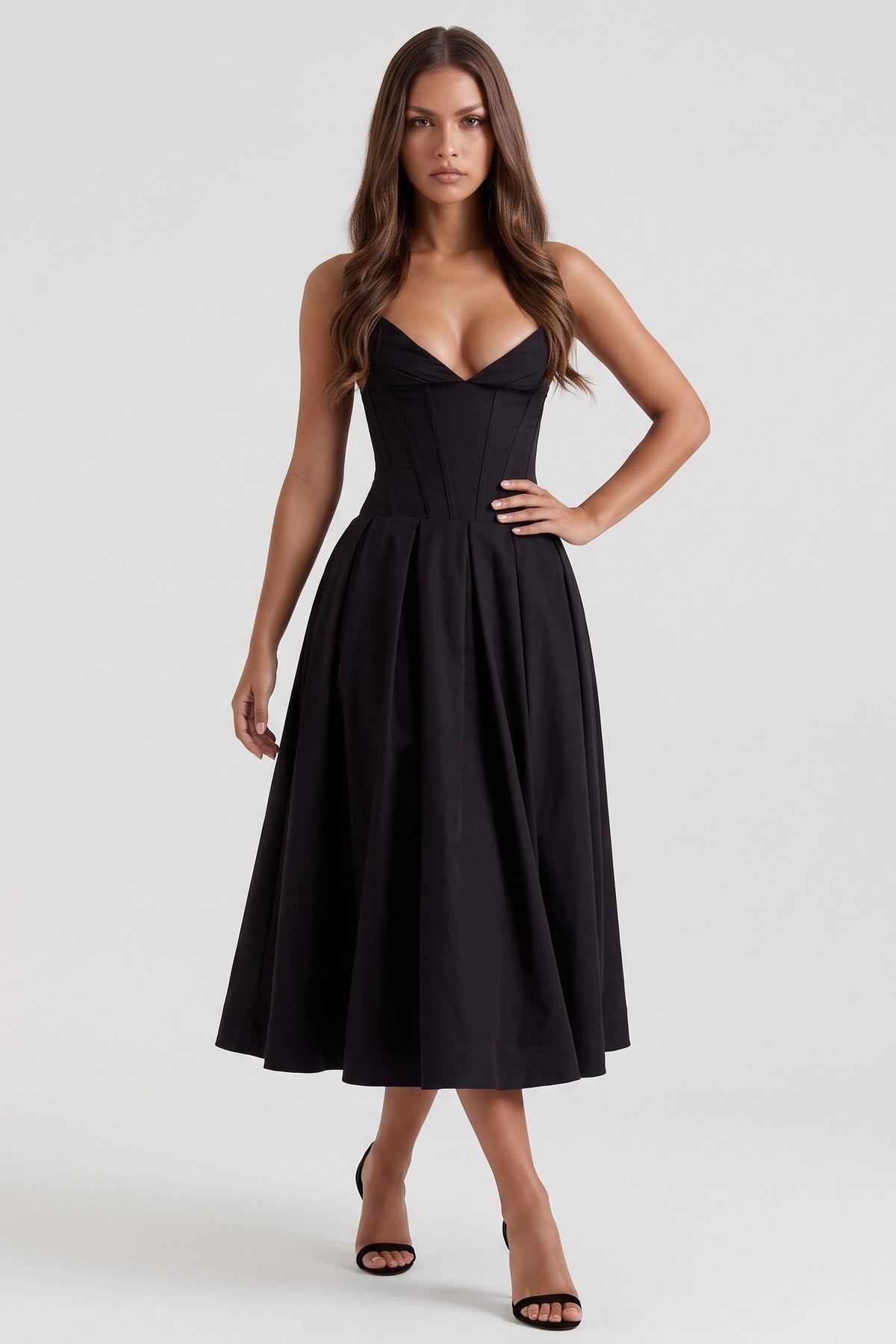 amalfi black midi dress front hero