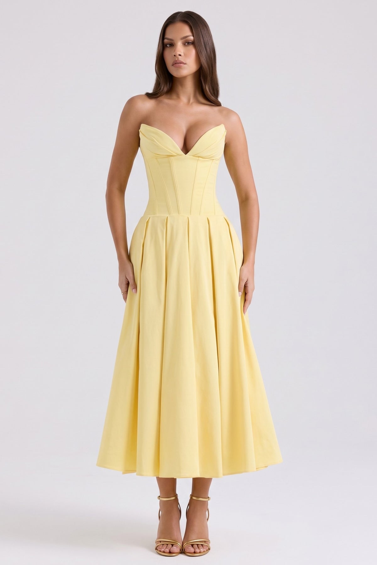 amalfi light yellow midi dress front hero