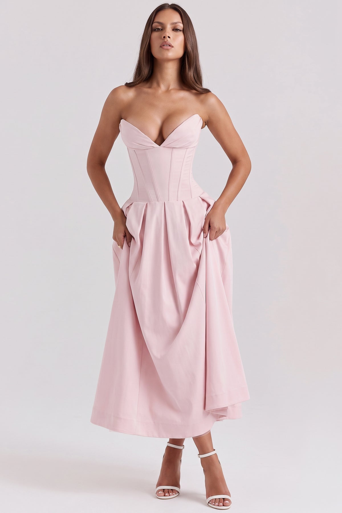 amalfi pink midi dress front hero