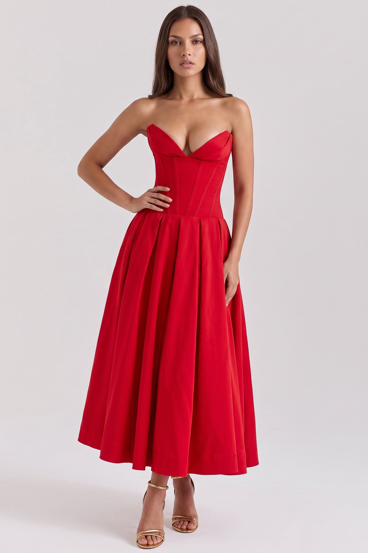 amalfi red midi dress front hero