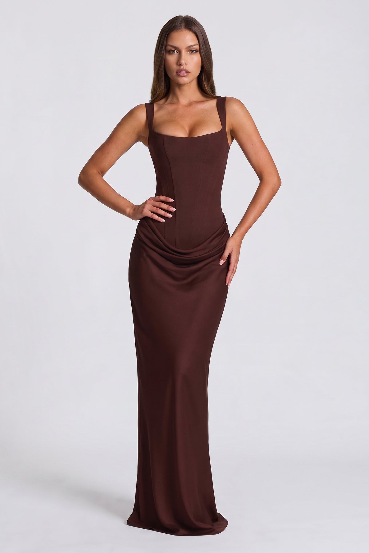 eleonora chocolate maxi dress front hero