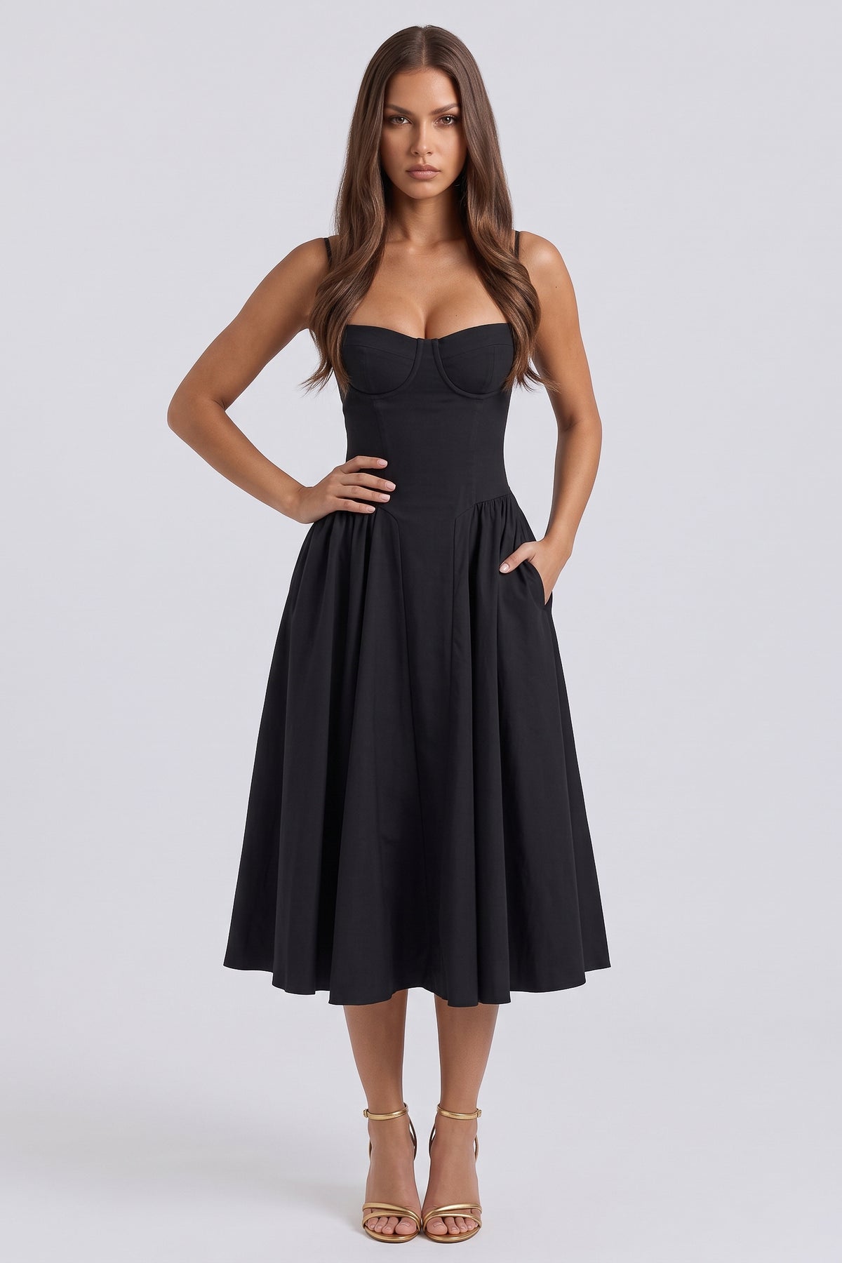 francesca black midi dress front hero