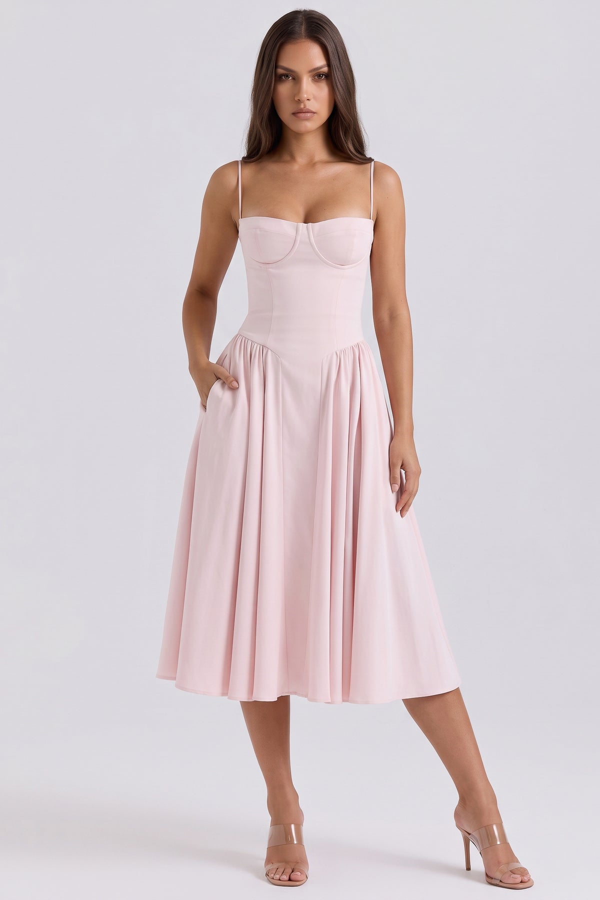 francesca light pink midi dress front hero