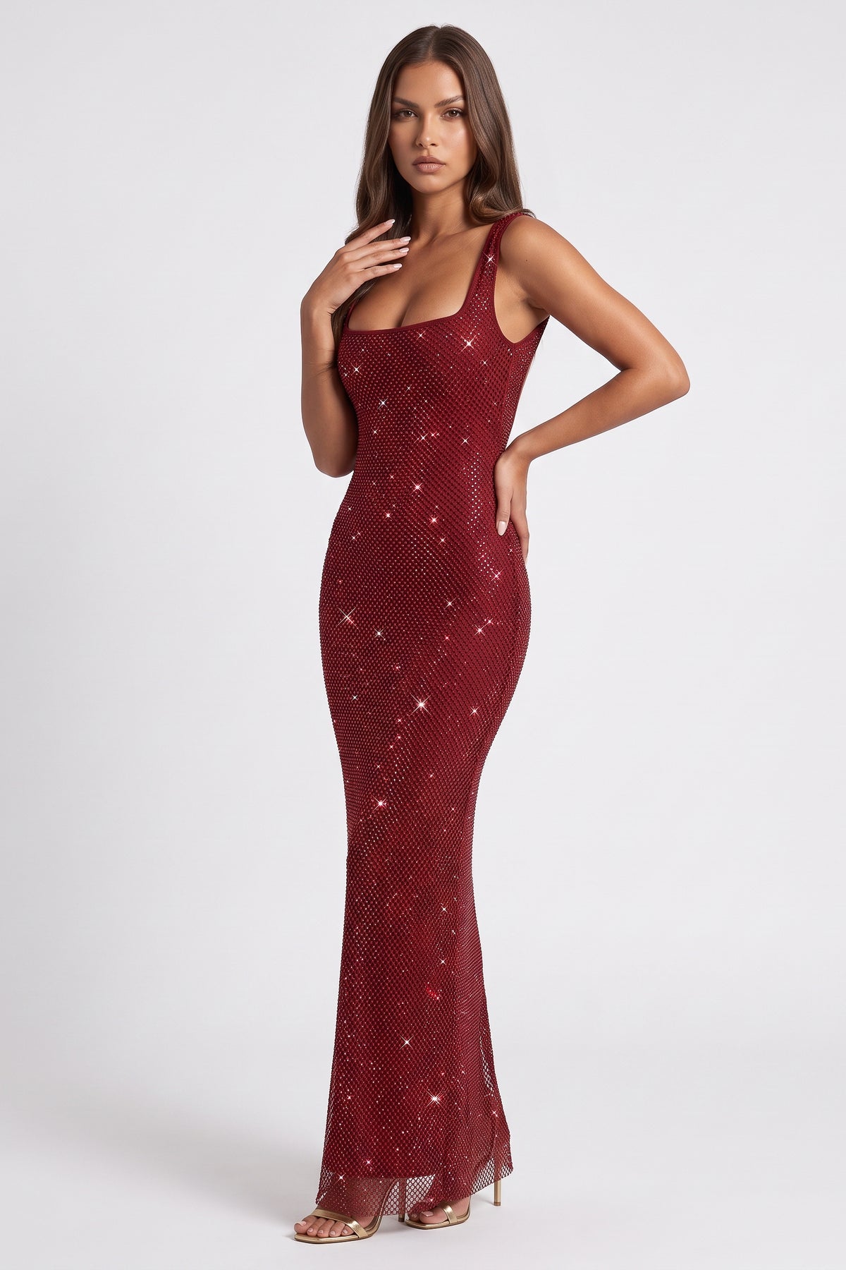 isabella red maxi dress front hero