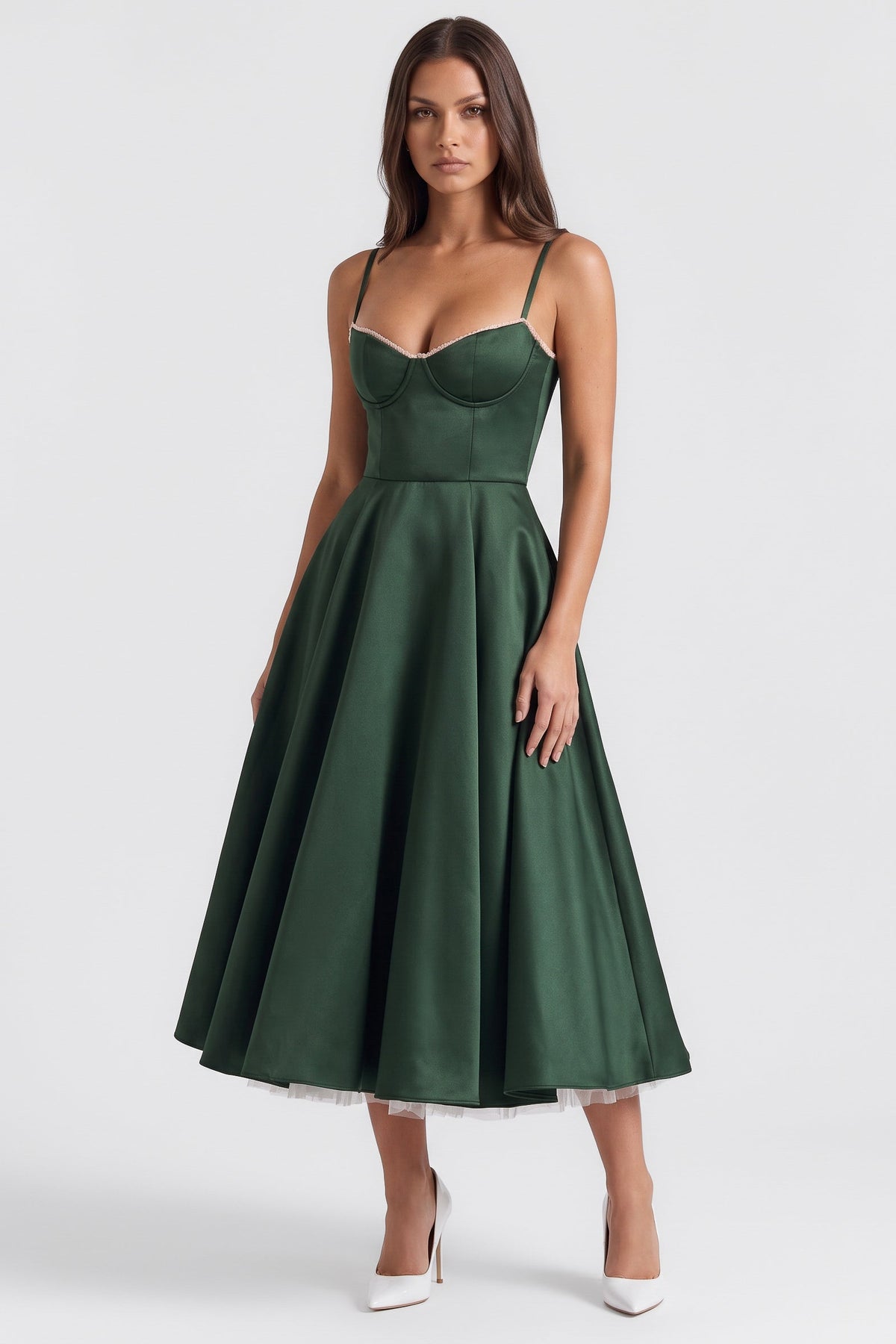 selene forest green midi dress front hero