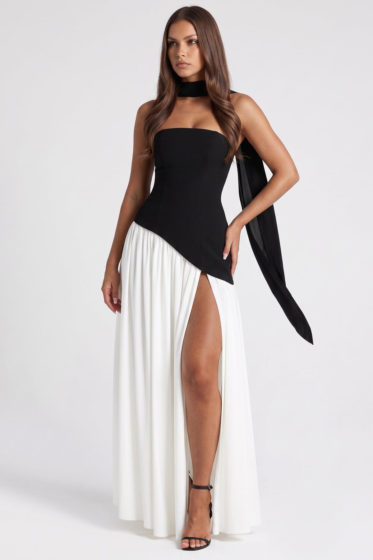 Serena Black and White maxi dress, front view