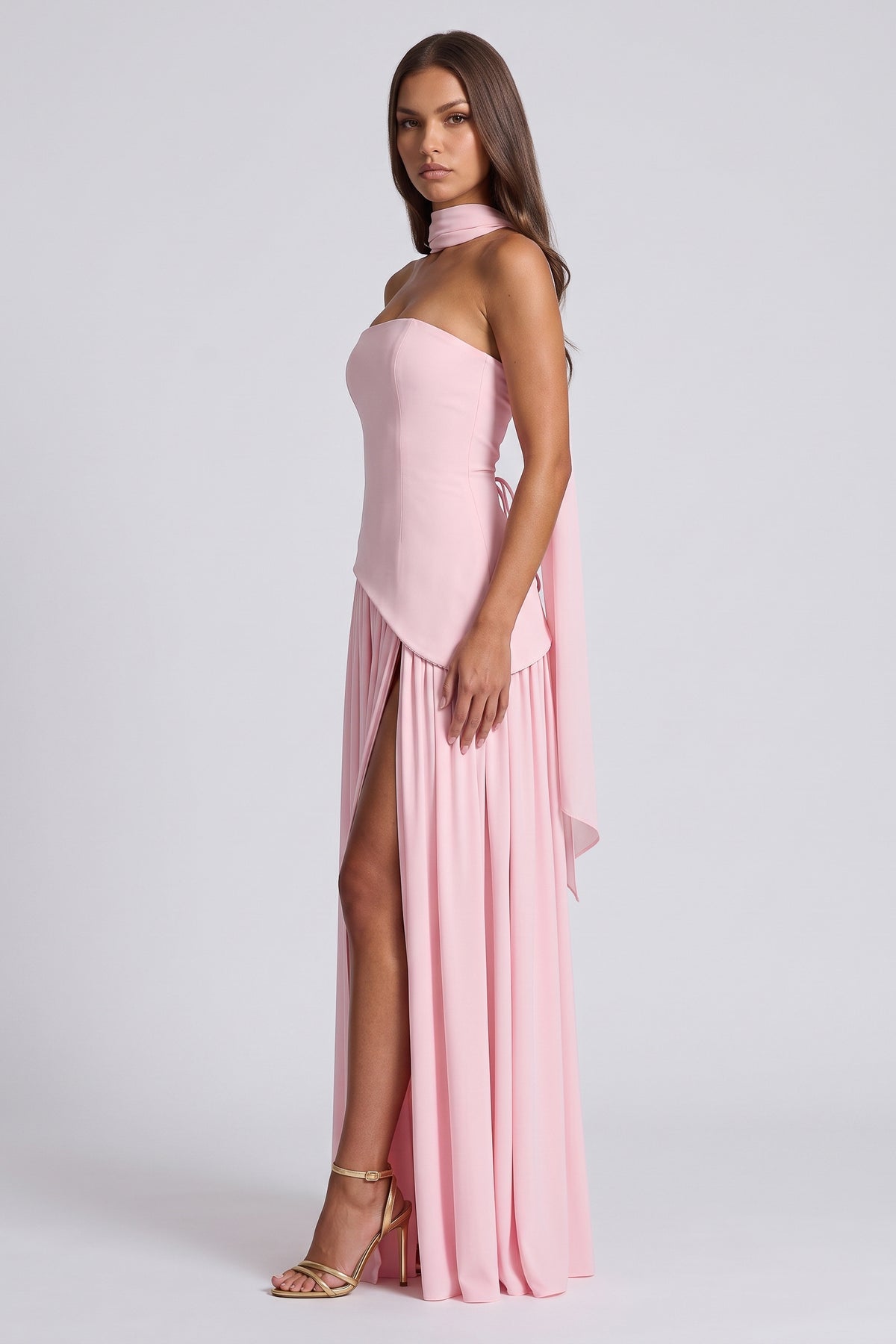 Serena Pink maxi dress, front view