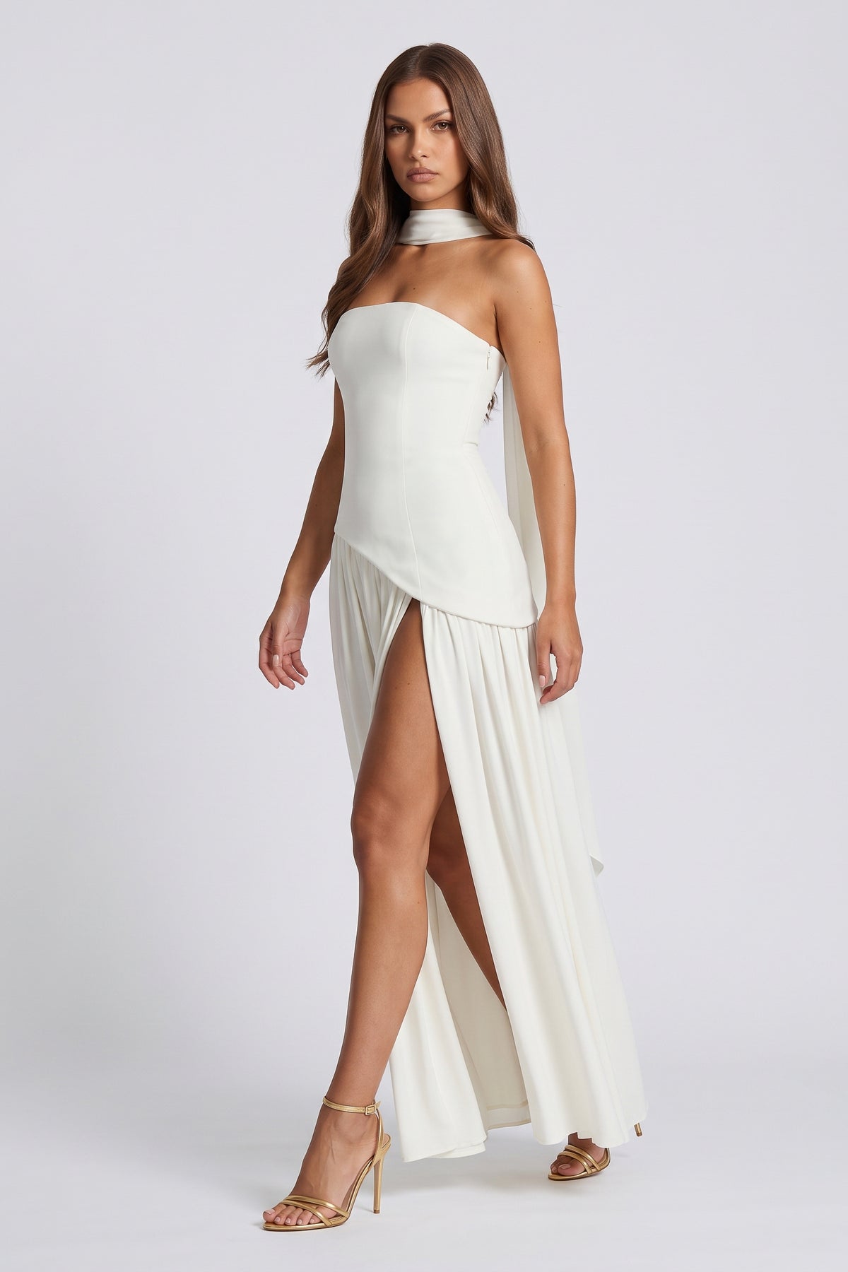 Serena White maxi dress, front view