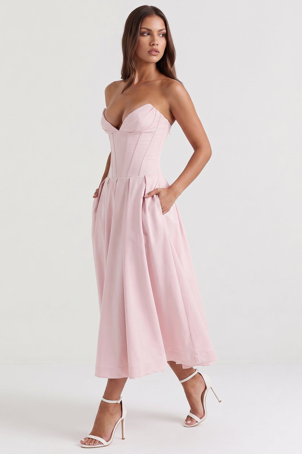 amalfi pink midi dress pocket view