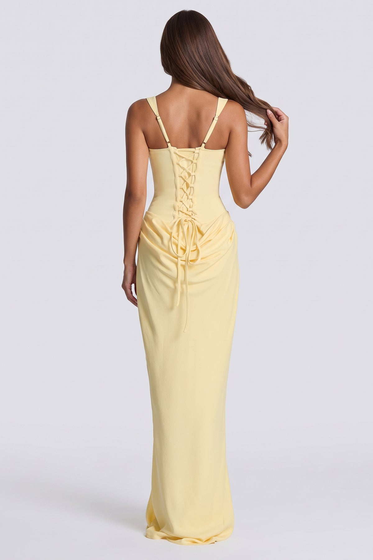 eleonora butter yellow maxi dress lace up back