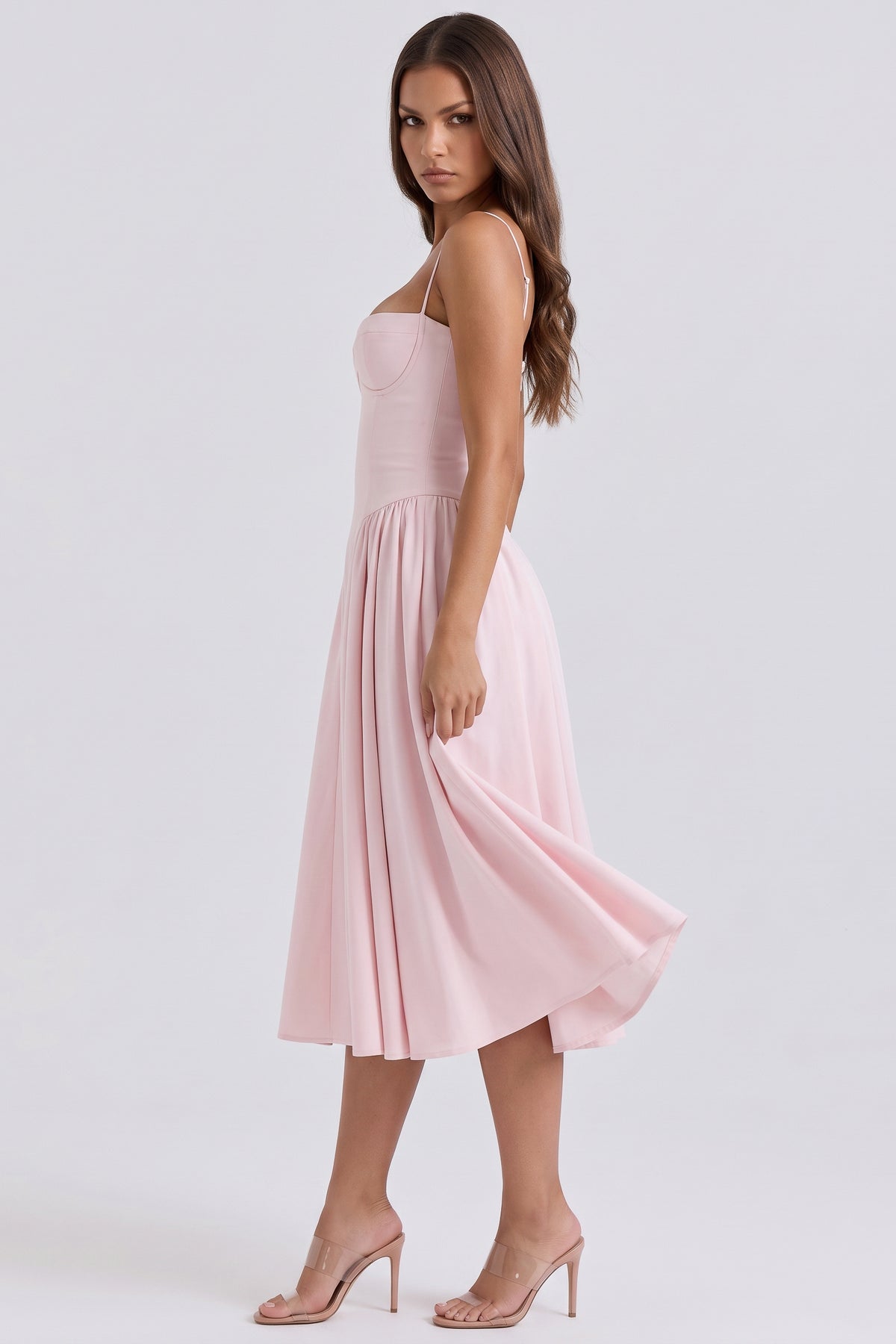 francesca light pink midi dress side skirt view