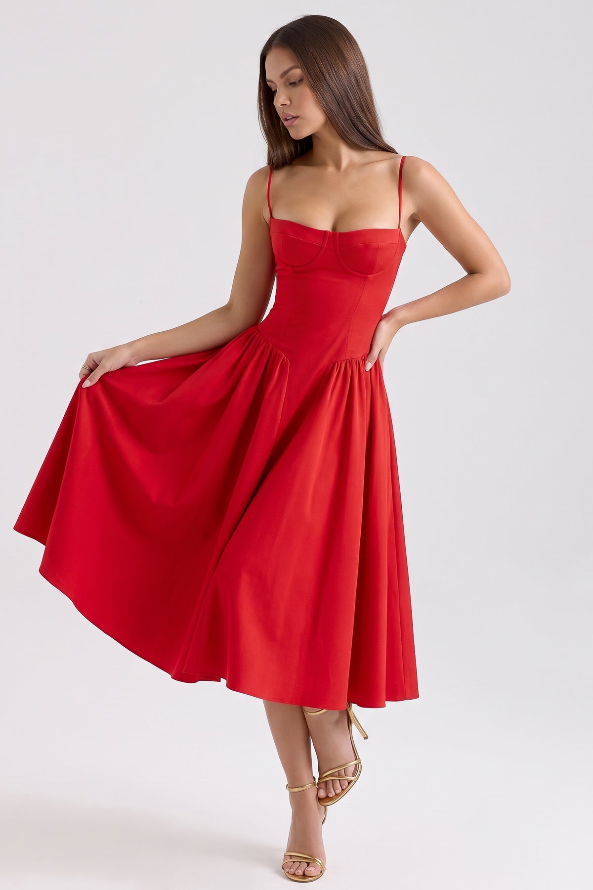 francesca red midi dress skirt volume