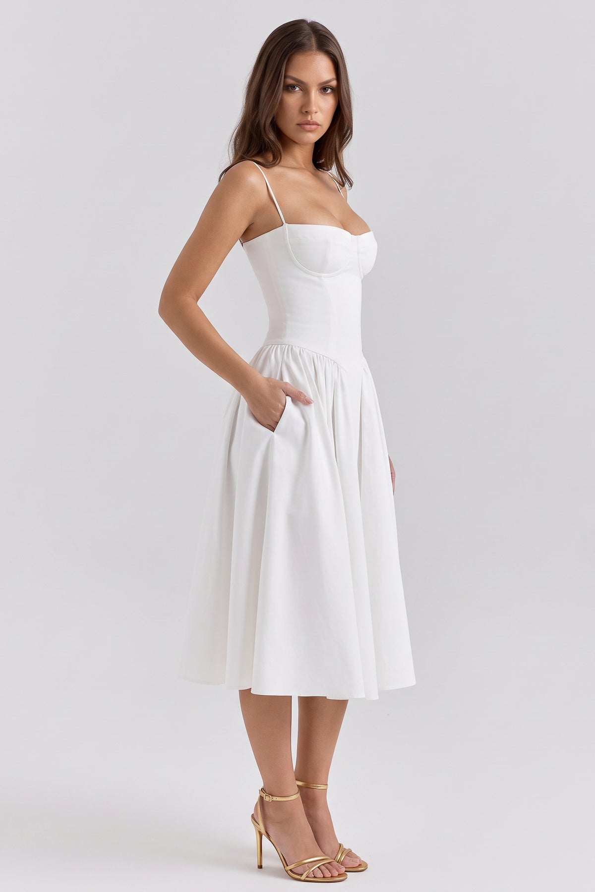 francesca white midi dress pocket view