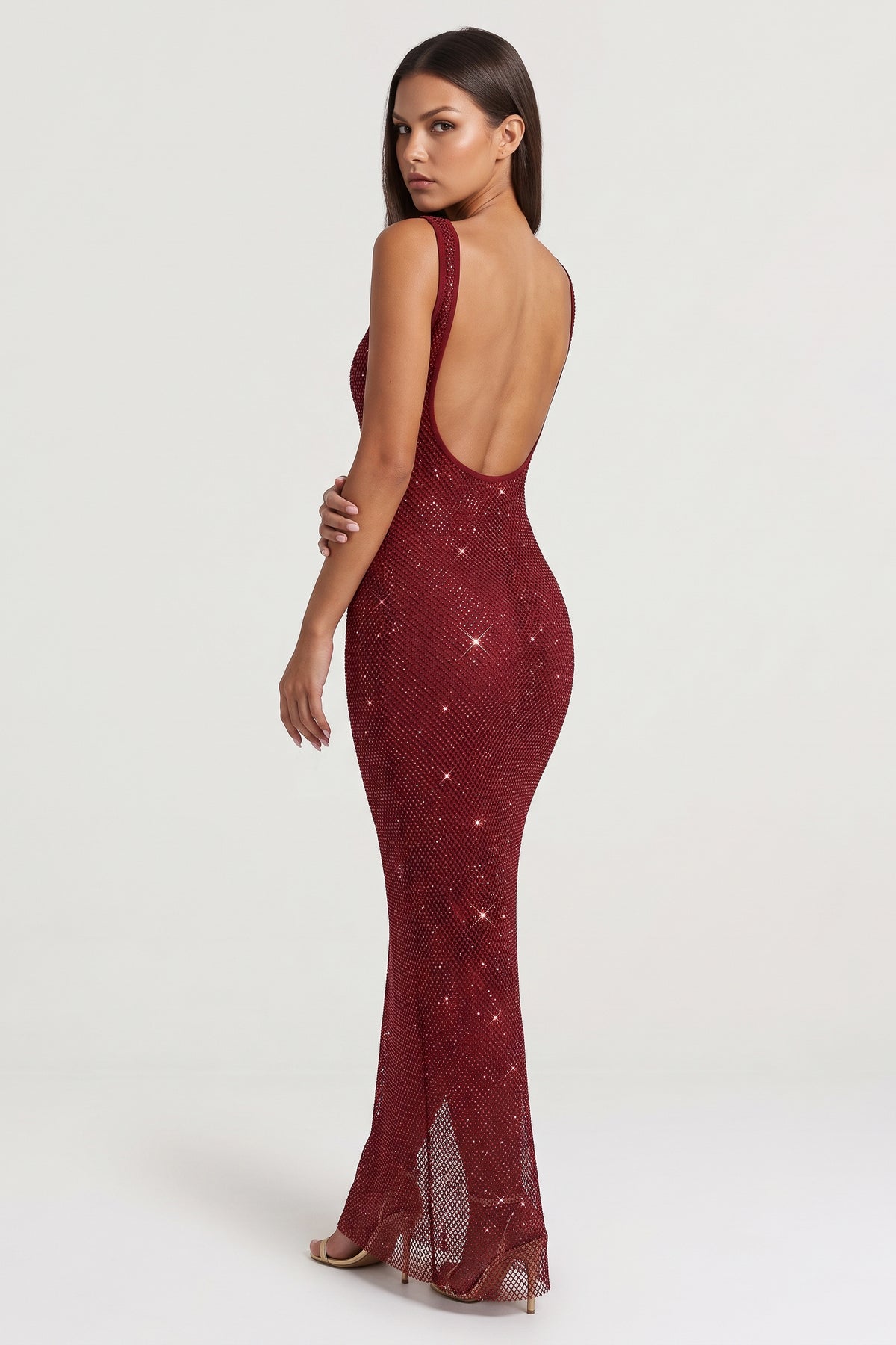 isabella red maxi dress three quarter back