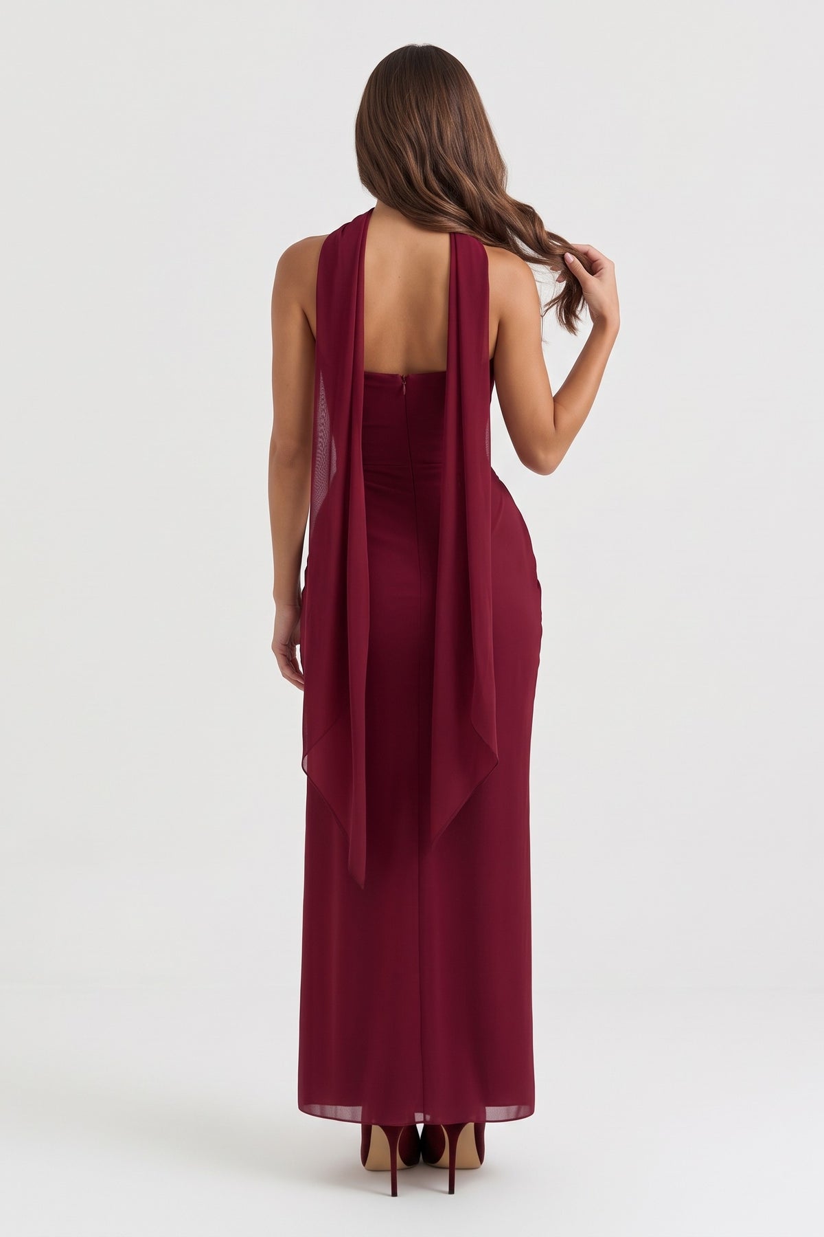 malu burgundy maxi dress back scarf view
