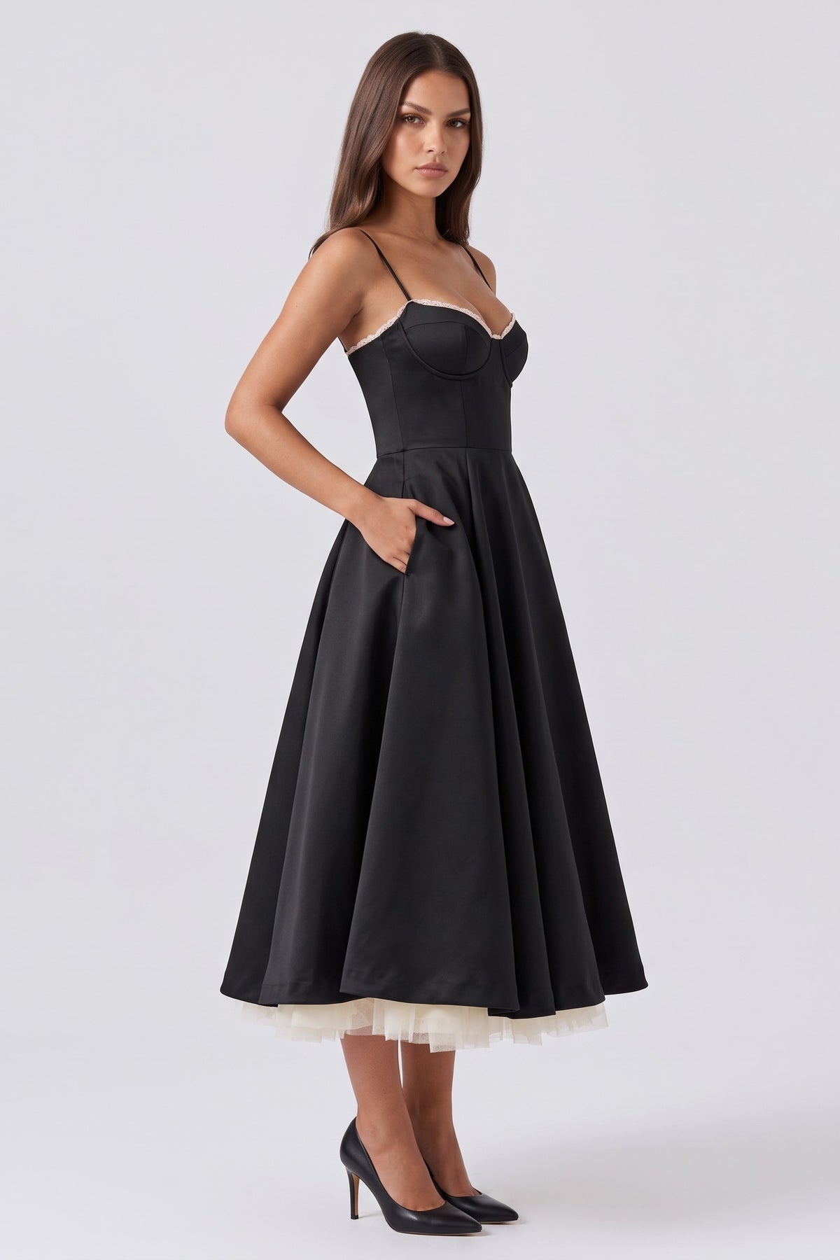 selene black midi dress pocket view