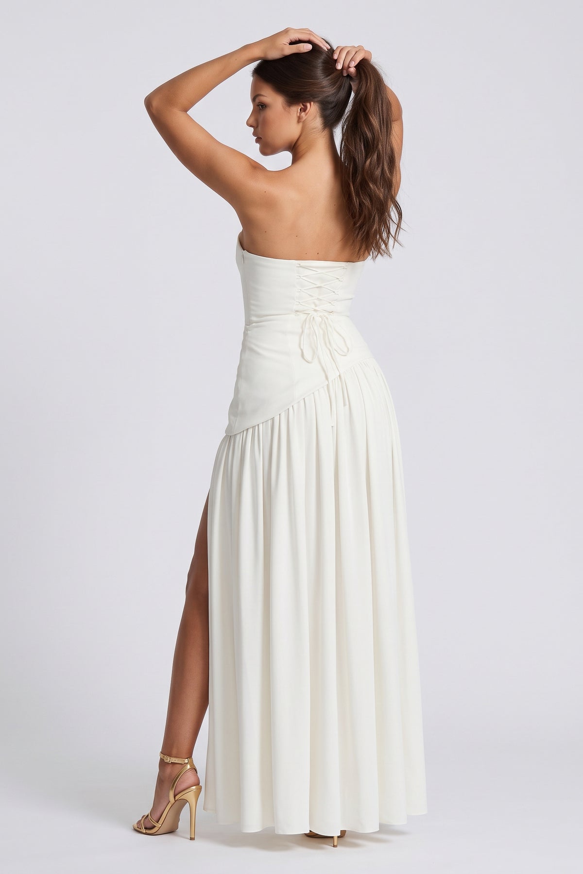 Serena White maxi dress, lace up back view
