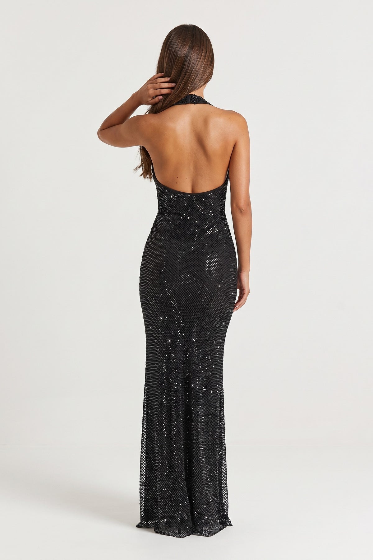 aurea black maxi dress open back view